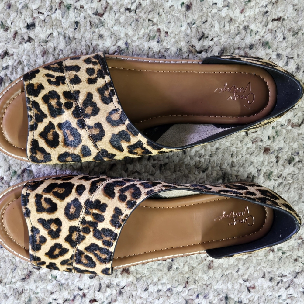 Brown and Black Flats with Leopard Print Design